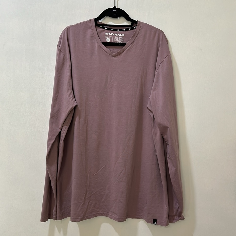 XRAY JEANS MENS CLASSIC LONG SLEEVE SHIRT V NECK T-SHIRT DUSTY LAVENDER SZ 3XL